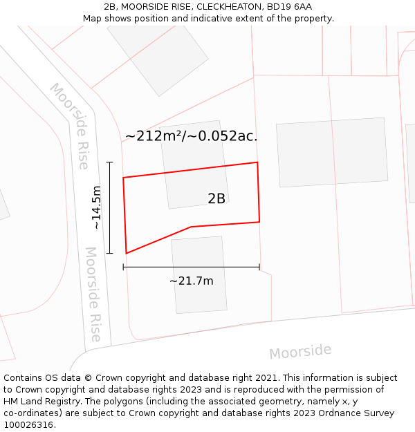 2B, MOORSIDE RISE, CLECKHEATON, BD19 6AA: Plot and title map