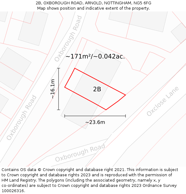 2B, OXBOROUGH ROAD, ARNOLD, NOTTINGHAM, NG5 6FG: Plot and title map