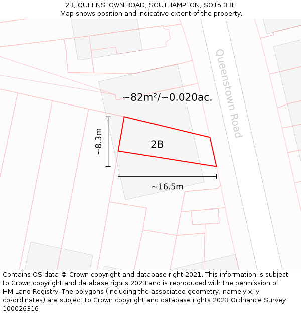 2B, QUEENSTOWN ROAD, SOUTHAMPTON, SO15 3BH: Plot and title map