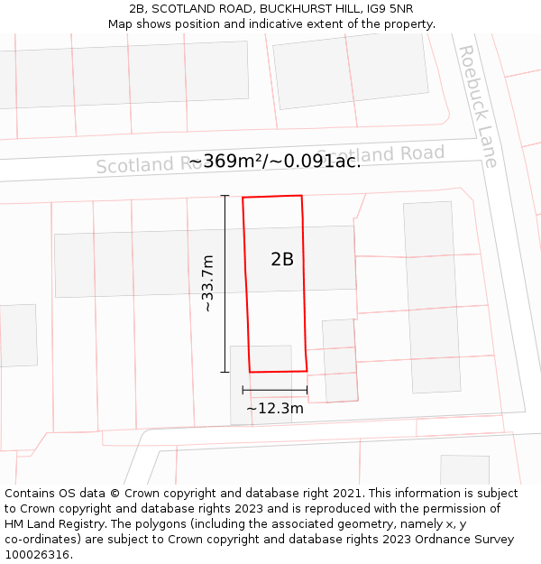 2B, SCOTLAND ROAD, BUCKHURST HILL, IG9 5NR: Plot and title map