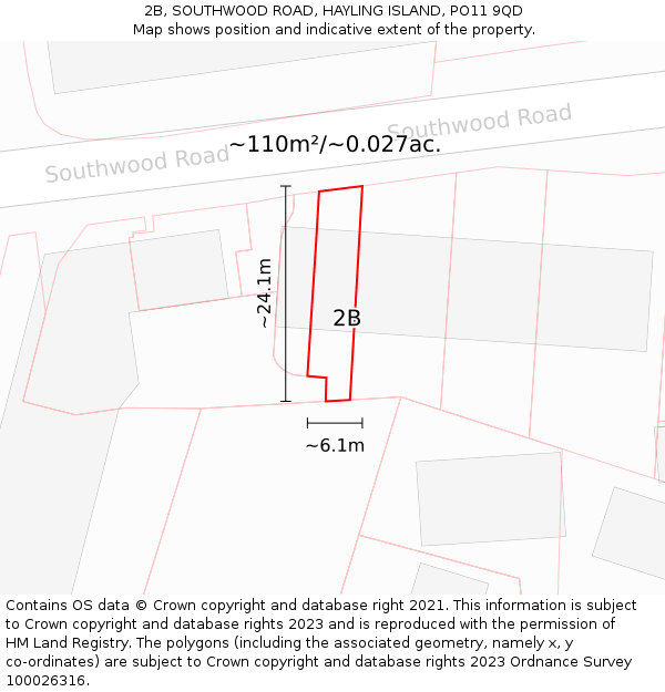 2B, SOUTHWOOD ROAD, HAYLING ISLAND, PO11 9QD: Plot and title map