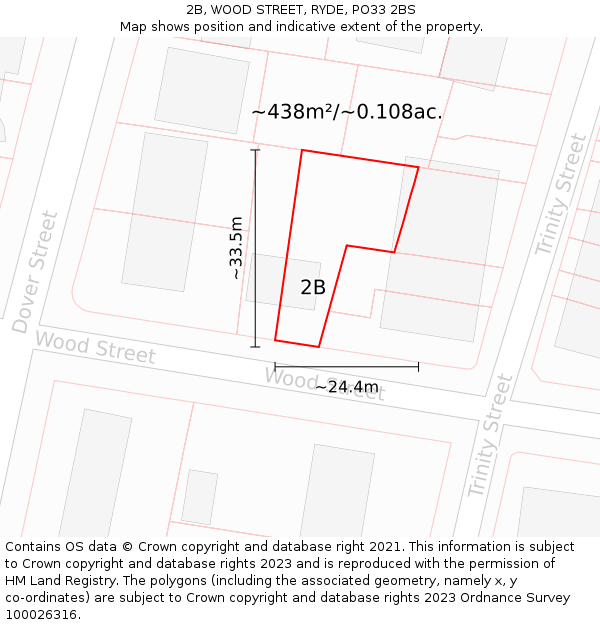 2B, WOOD STREET, RYDE, PO33 2BS: Plot and title map