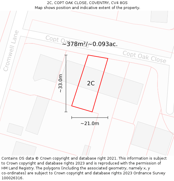 2C, COPT OAK CLOSE, COVENTRY, CV4 8GS: Plot and title map