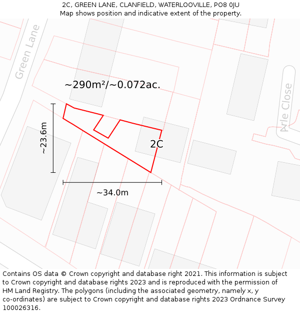 2C, GREEN LANE, CLANFIELD, WATERLOOVILLE, PO8 0JU: Plot and title map