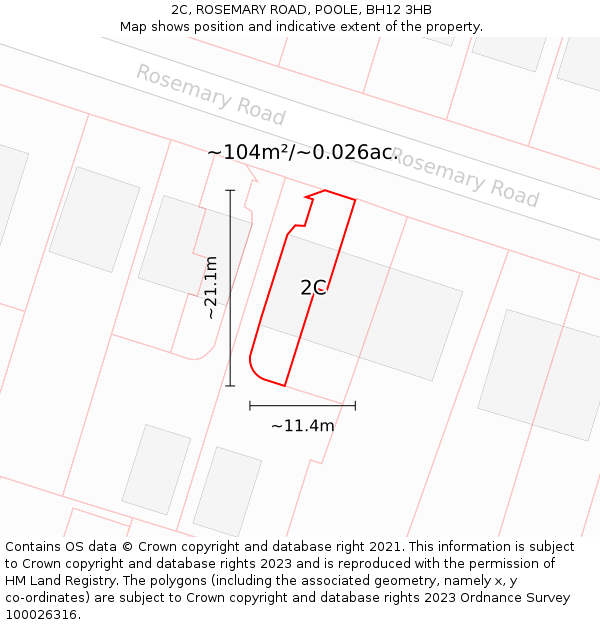 2C, ROSEMARY ROAD, POOLE, BH12 3HB: Plot and title map