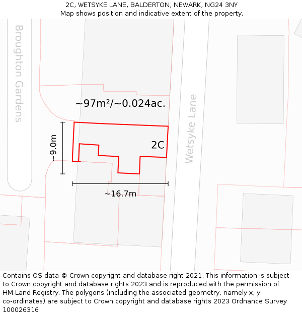 2C, WETSYKE LANE, BALDERTON, NEWARK, NG24 3NY: Plot and title map