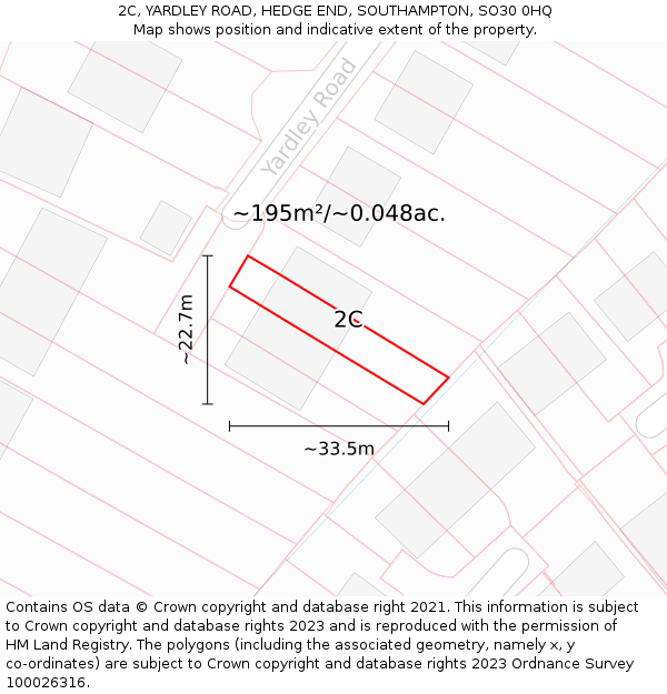 2C, YARDLEY ROAD, HEDGE END, SOUTHAMPTON, SO30 0HQ: Plot and title map