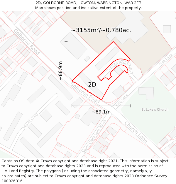 2D, GOLBORNE ROAD, LOWTON, WARRINGTON, WA3 2EB: Plot and title map