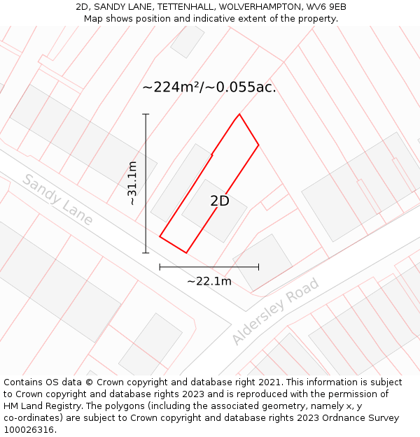 2D, SANDY LANE, TETTENHALL, WOLVERHAMPTON, WV6 9EB: Plot and title map