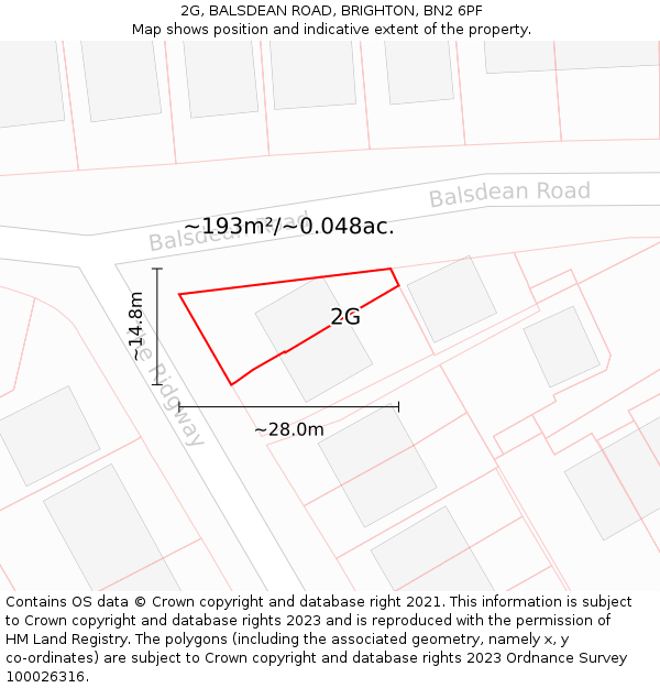 2G, BALSDEAN ROAD, BRIGHTON, BN2 6PF: Plot and title map