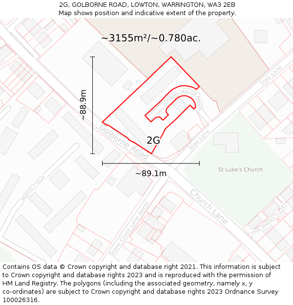 2G, GOLBORNE ROAD, LOWTON, WARRINGTON, WA3 2EB: Plot and title map