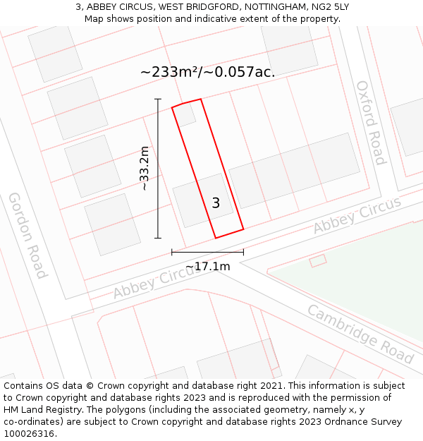 3, ABBEY CIRCUS, WEST BRIDGFORD, NOTTINGHAM, NG2 5LY: Plot and title map