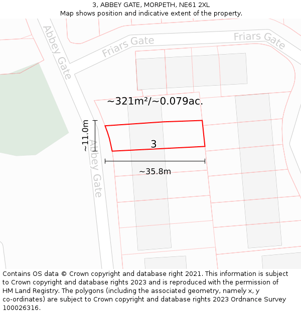 3, ABBEY GATE, MORPETH, NE61 2XL: Plot and title map