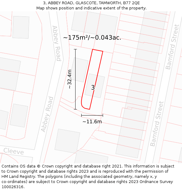 3, ABBEY ROAD, GLASCOTE, TAMWORTH, B77 2QE: Plot and title map