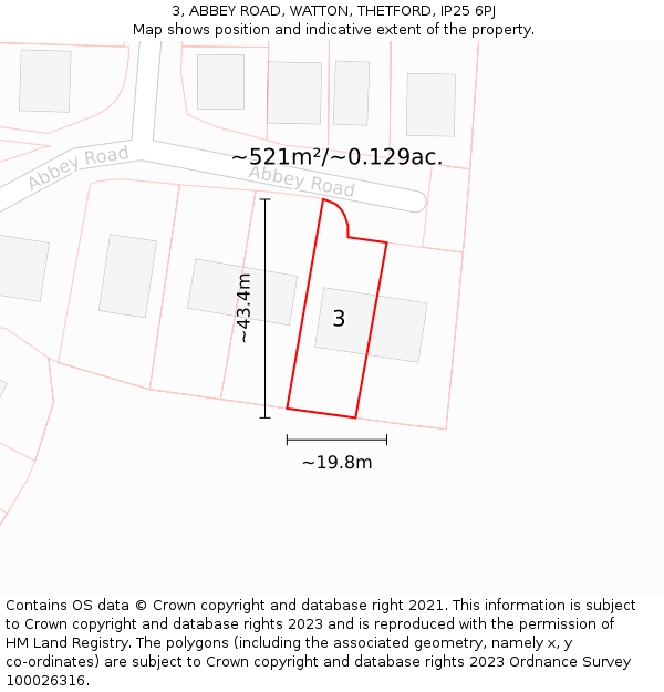 3, ABBEY ROAD, WATTON, THETFORD, IP25 6PJ: Plot and title map