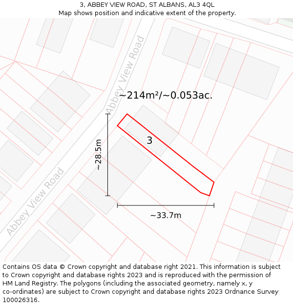 3, ABBEY VIEW ROAD, ST ALBANS, AL3 4QL: Plot and title map