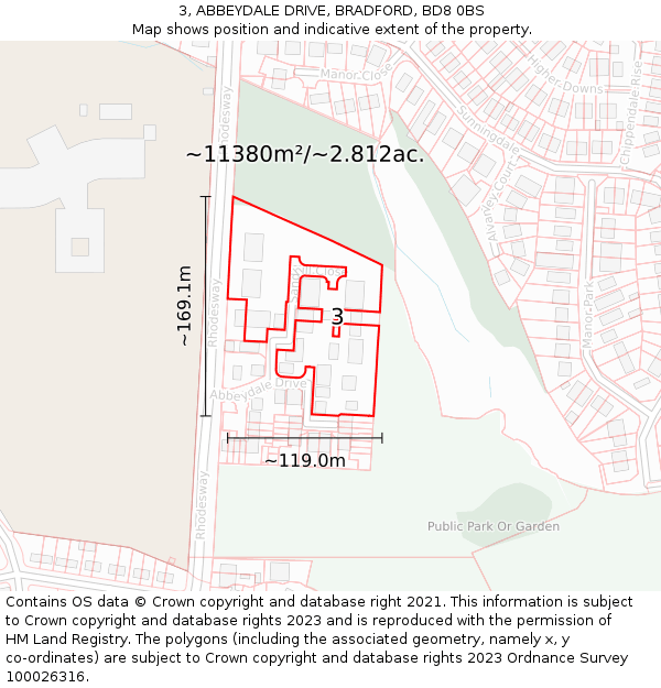 3, ABBEYDALE DRIVE, BRADFORD, BD8 0BS: Plot and title map