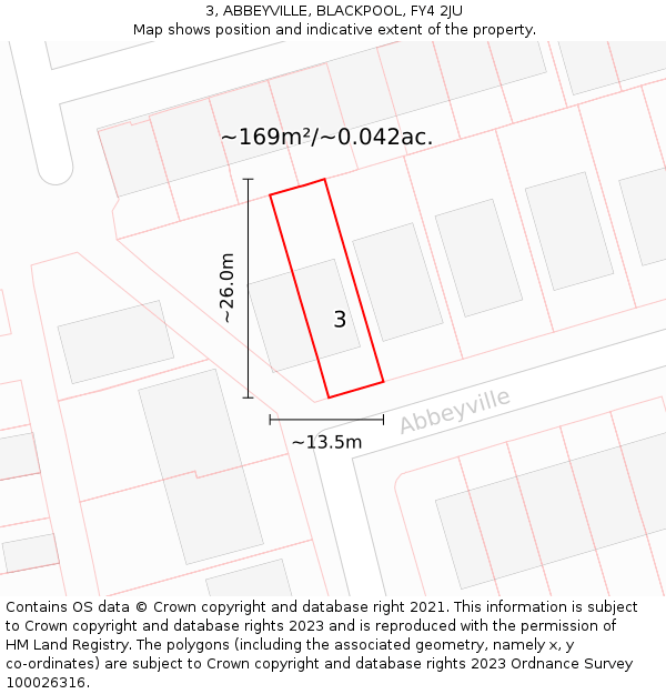 3, ABBEYVILLE, BLACKPOOL, FY4 2JU: Plot and title map