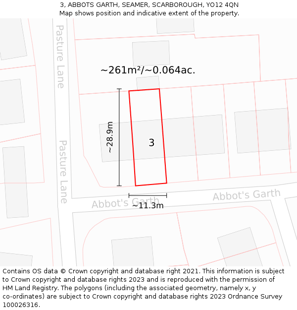 3, ABBOTS GARTH, SEAMER, SCARBOROUGH, YO12 4QN: Plot and title map