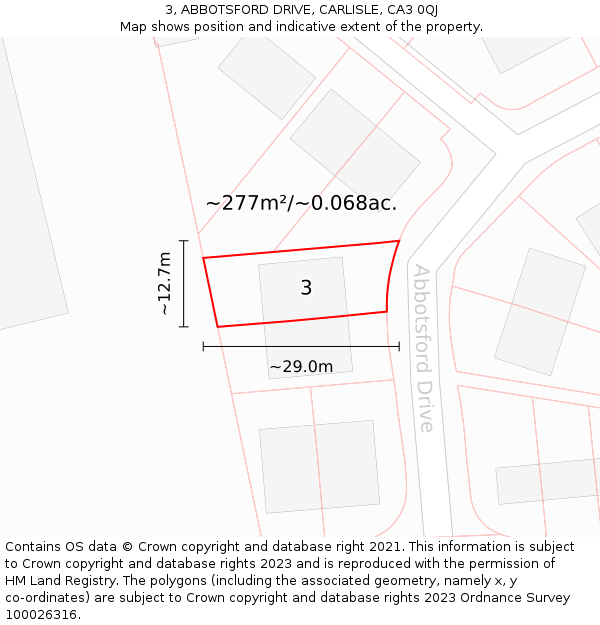 3, ABBOTSFORD DRIVE, CARLISLE, CA3 0QJ: Plot and title map