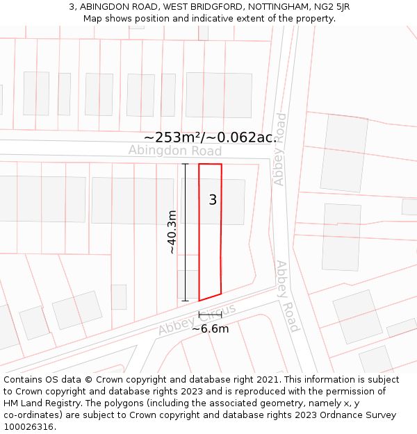 3, ABINGDON ROAD, WEST BRIDGFORD, NOTTINGHAM, NG2 5JR: Plot and title map