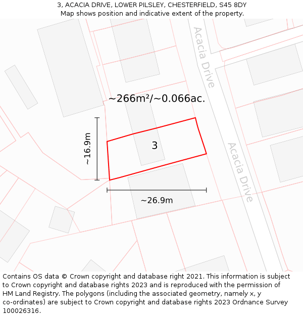 3, ACACIA DRIVE, LOWER PILSLEY, CHESTERFIELD, S45 8DY: Plot and title map