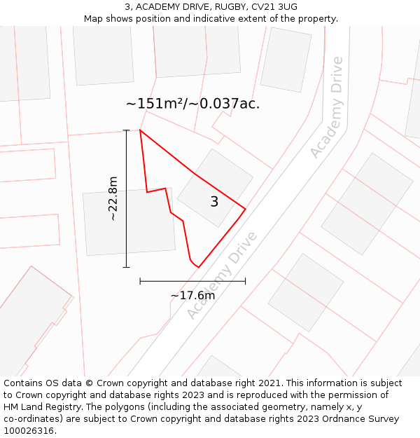 3, ACADEMY DRIVE, RUGBY, CV21 3UG: Plot and title map