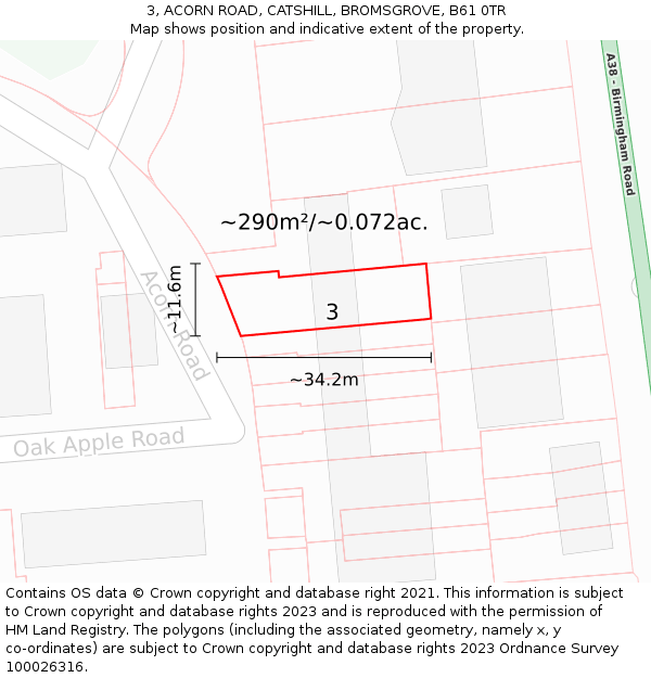 3, ACORN ROAD, CATSHILL, BROMSGROVE, B61 0TR: Plot and title map