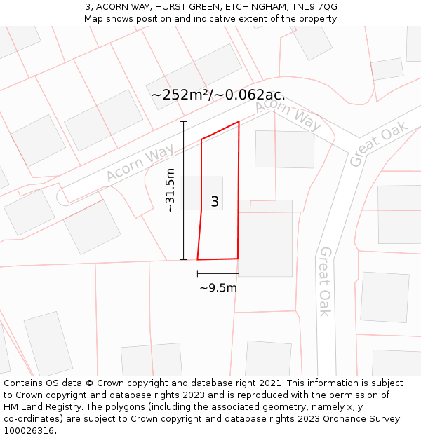 3, ACORN WAY, HURST GREEN, ETCHINGHAM, TN19 7QG: Plot and title map