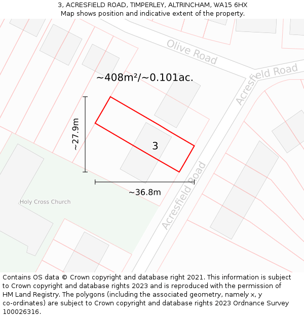 3, ACRESFIELD ROAD, TIMPERLEY, ALTRINCHAM, WA15 6HX: Plot and title map