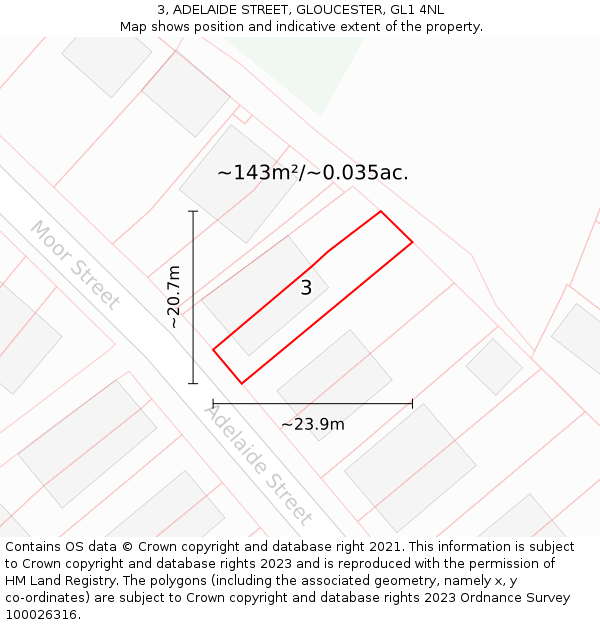 3, ADELAIDE STREET, GLOUCESTER, GL1 4NL: Plot and title map