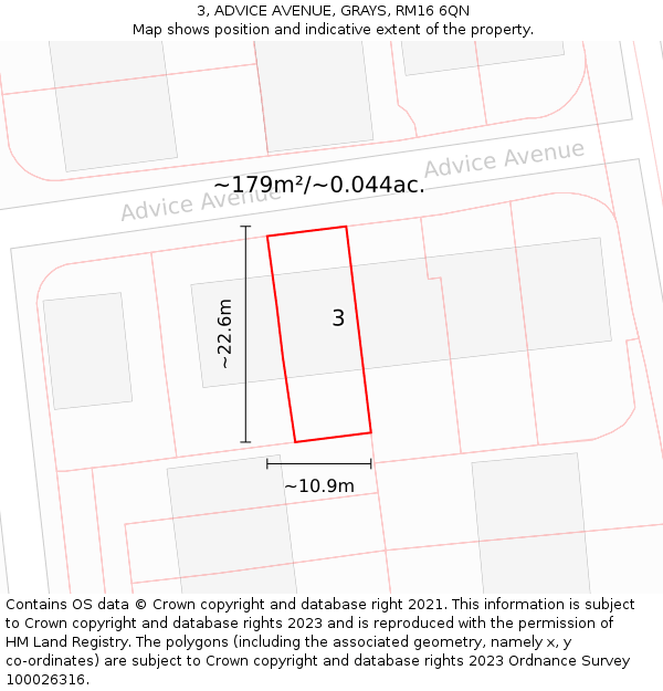 3, ADVICE AVENUE, GRAYS, RM16 6QN: Plot and title map