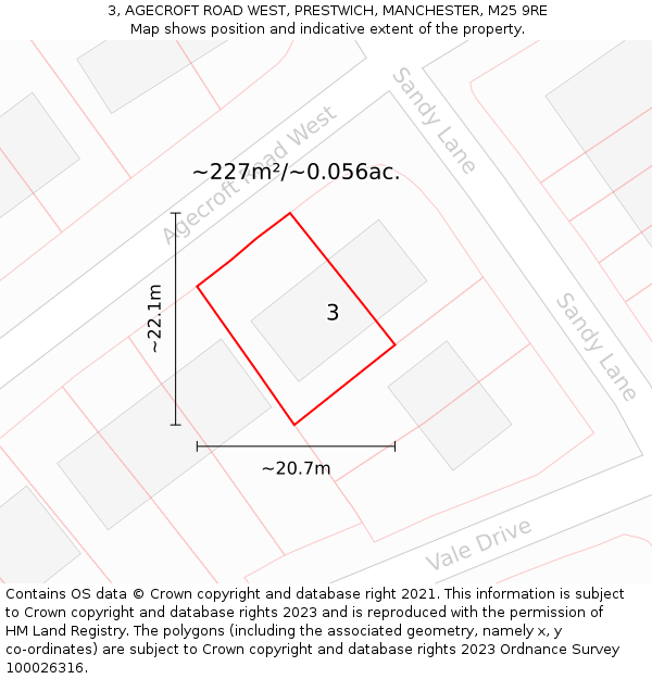 3, AGECROFT ROAD WEST, PRESTWICH, MANCHESTER, M25 9RE: Plot and title map