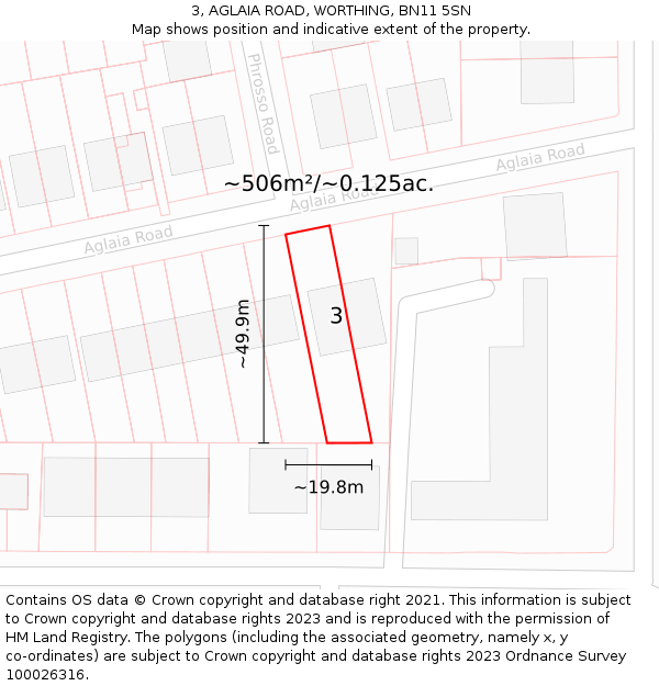 3, AGLAIA ROAD, WORTHING, BN11 5SN: Plot and title map