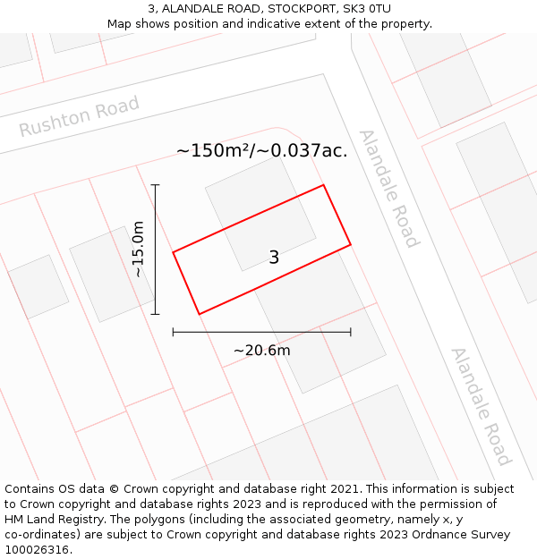 3, ALANDALE ROAD, STOCKPORT, SK3 0TU: Plot and title map