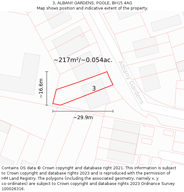 3, ALBANY GARDENS, POOLE, BH15 4AG: Plot and title map