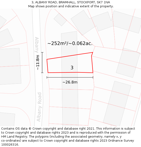 3, ALBANY ROAD, BRAMHALL, STOCKPORT, SK7 1NA: Plot and title map