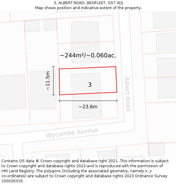 3, ALBERT ROAD, BENFLEET, SS7 4DJ: Plot and title map