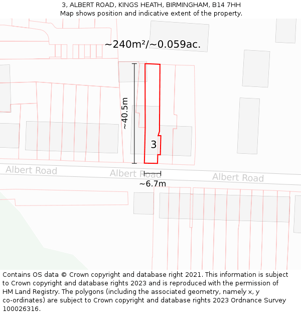 3, ALBERT ROAD, KINGS HEATH, BIRMINGHAM, B14 7HH: Plot and title map