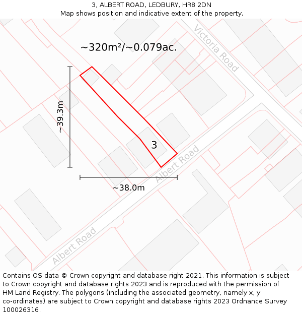 3, ALBERT ROAD, LEDBURY, HR8 2DN: Plot and title map