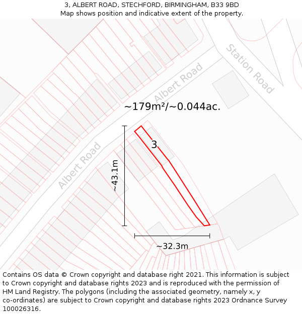 3, ALBERT ROAD, STECHFORD, BIRMINGHAM, B33 9BD: Plot and title map