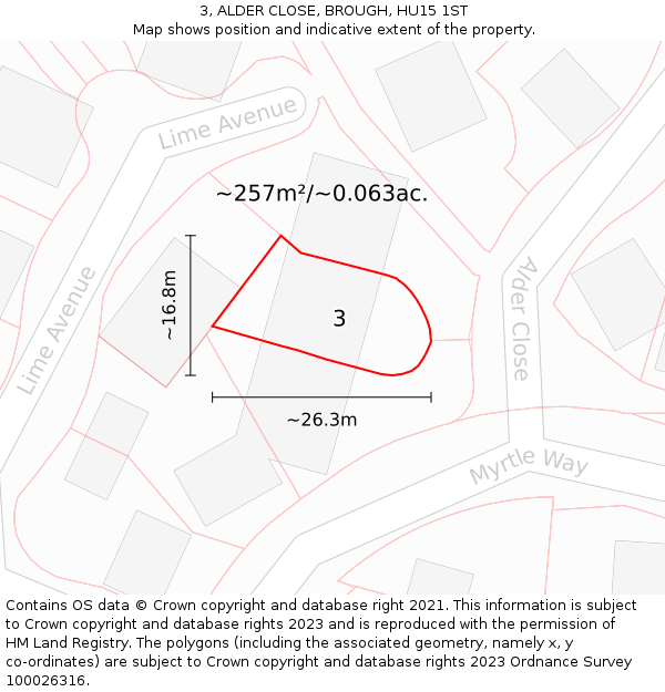 3, ALDER CLOSE, BROUGH, HU15 1ST: Plot and title map