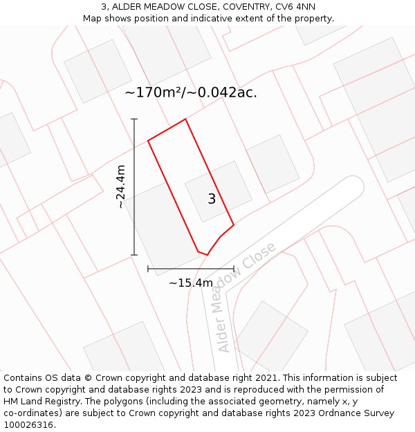 3, ALDER MEADOW CLOSE, COVENTRY, CV6 4NN: Plot and title map