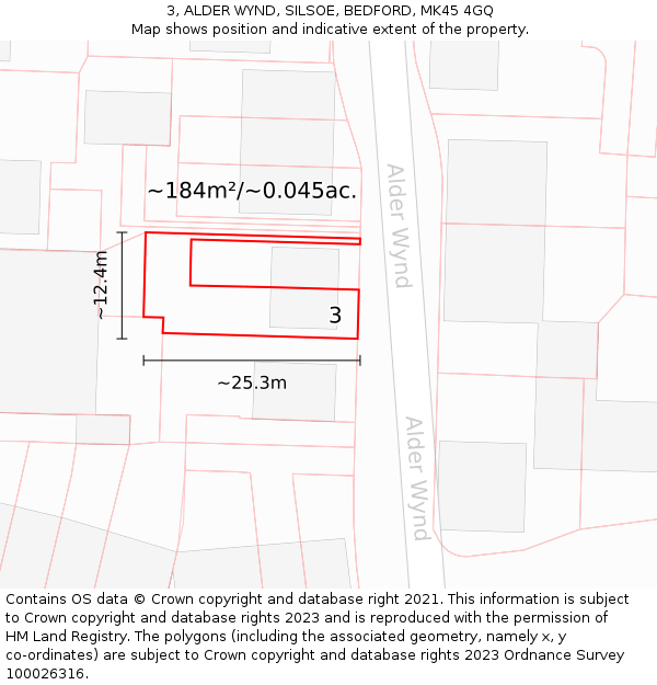 3, ALDER WYND, SILSOE, BEDFORD, MK45 4GQ: Plot and title map