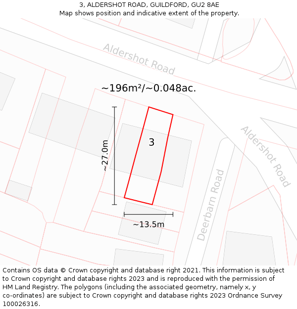 3, ALDERSHOT ROAD, GUILDFORD, GU2 8AE: Plot and title map