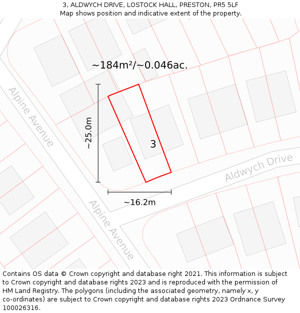 3, ALDWYCH DRIVE, LOSTOCK HALL, PRESTON, PR5 5LF: Plot and title map