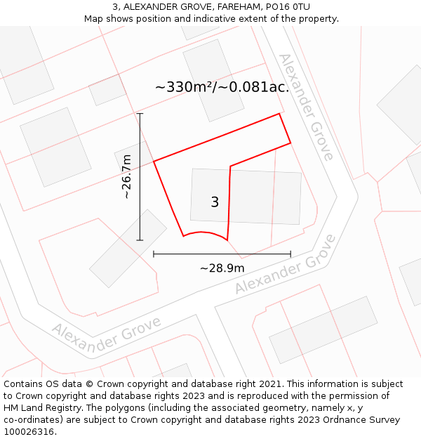 3, ALEXANDER GROVE, FAREHAM, PO16 0TU: Plot and title map