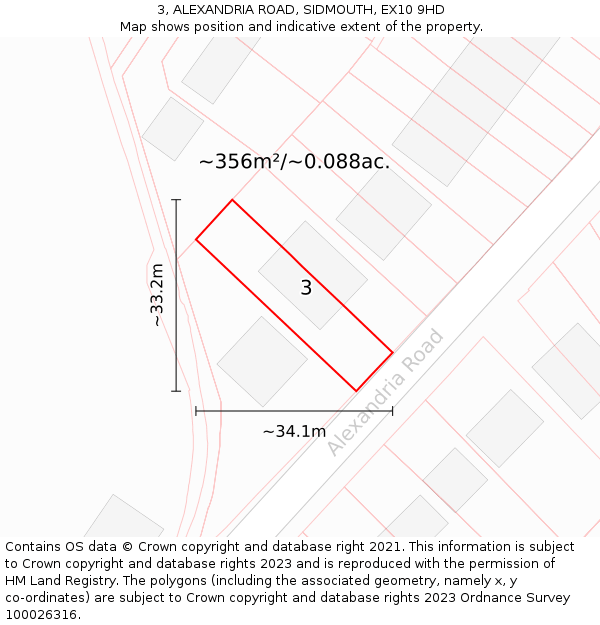 3, ALEXANDRIA ROAD, SIDMOUTH, EX10 9HD: Plot and title map