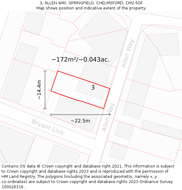 3, ALLEN WAY, SPRINGFIELD, CHELMSFORD, CM2 6GF: Plot and title map