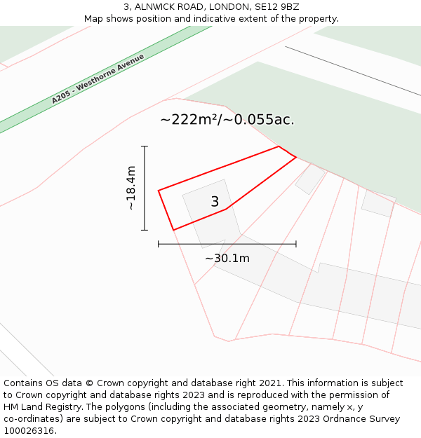 3, ALNWICK ROAD, LONDON, SE12 9BZ: Plot and title map